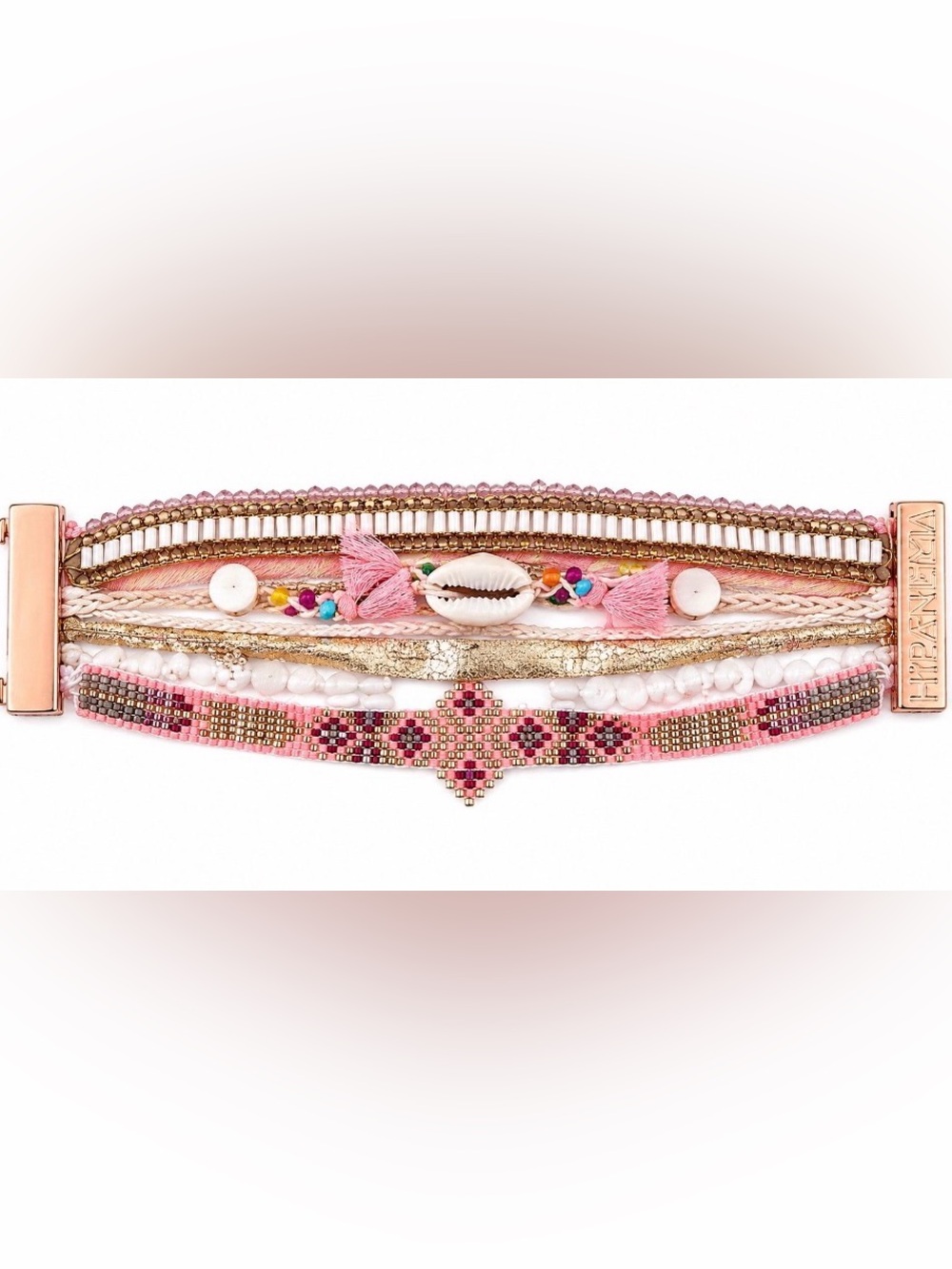 HiPANEMA Bora Bora Multi-Strand Beaded Shell Bracelet Rose Gold Magnetic Clasp